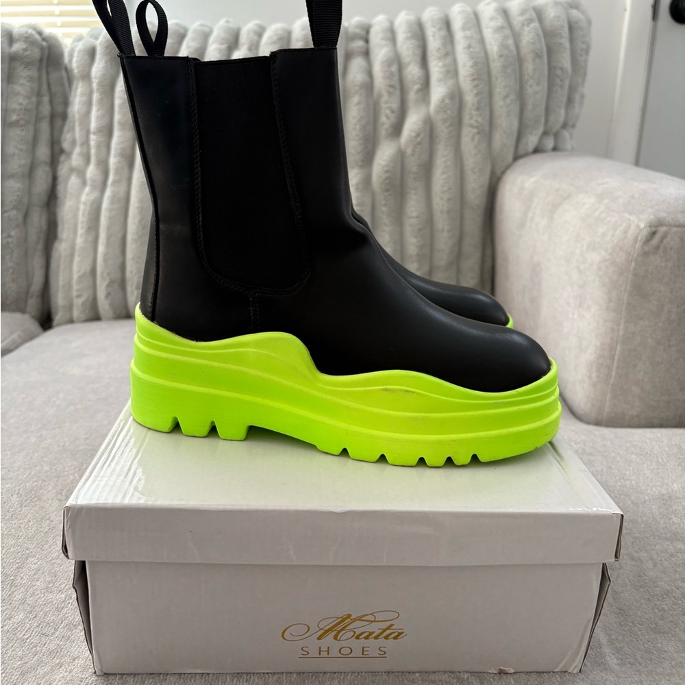 Women's Black and Neon Green Platform Boots